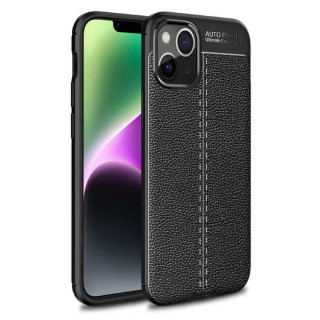 Lædermønstret TPU Cover Apple iPhone 14 - Sort