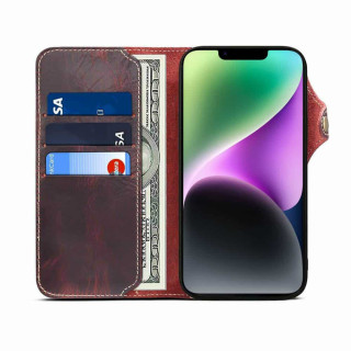 Mobilplånbok 3-kort äkta läder Apple iPhone 14 Pro Max - Oxblod