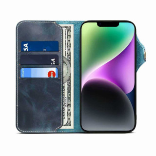 Handyhülle 3-Karten Echtleder Apple iPhone 14 Pro - Blau