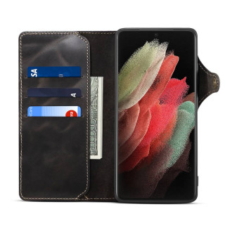 Lompakkokotelo 3-kortti aitoa nahkaa Samsung Galaxy S23 Ultra - Musta
