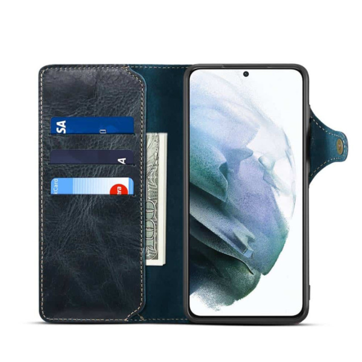 Handyhülle 3-Karten Echtleder Samsung Galaxy S23 Plus - Blau
