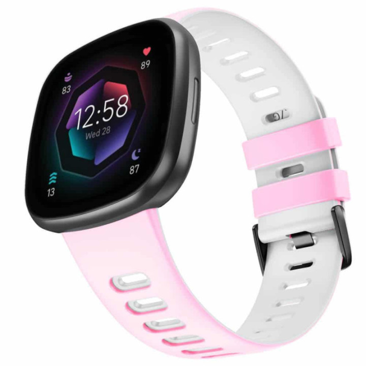 Twin Sport Rannekoru Armband Fitbit Sense 2 - Vaaleanpunainen/valkoinen