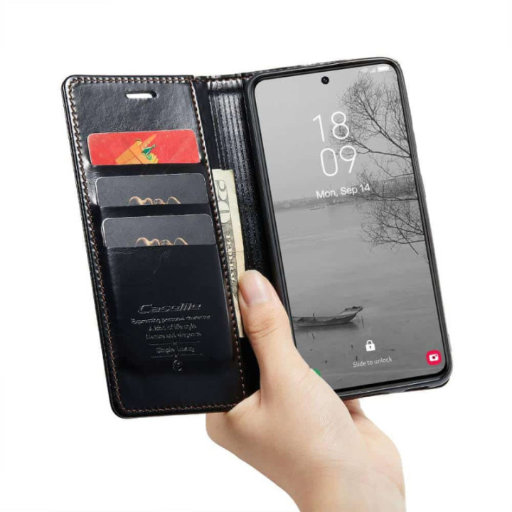 Handyhülle 2-Karten leder Samsung Galaxy S23 - Schwarz