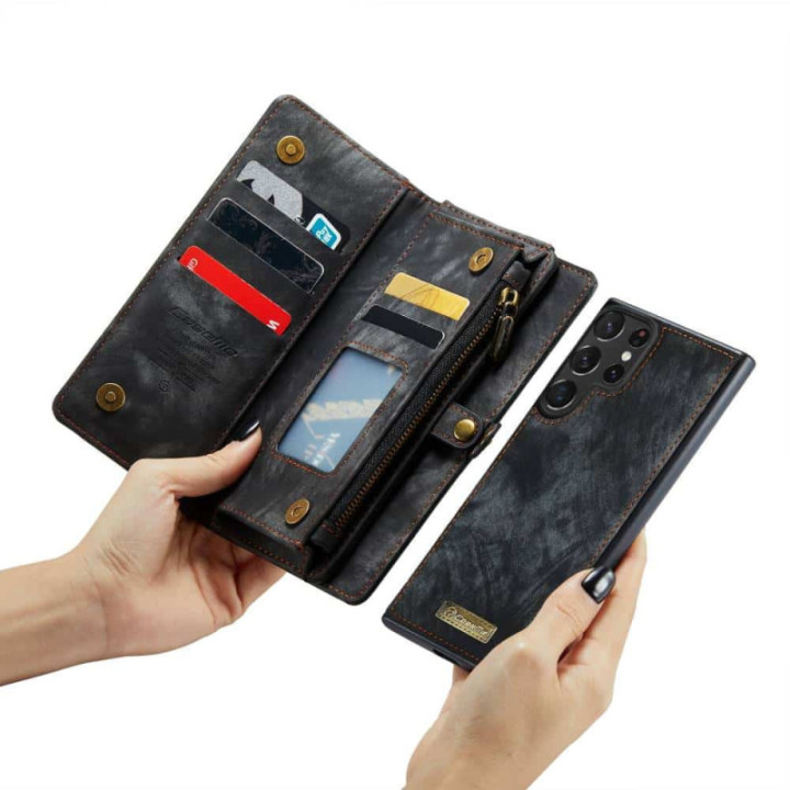 Multiplånbok CaseMe 11-kort Samsung Galaxy S23 Ultra - Svart/Grå