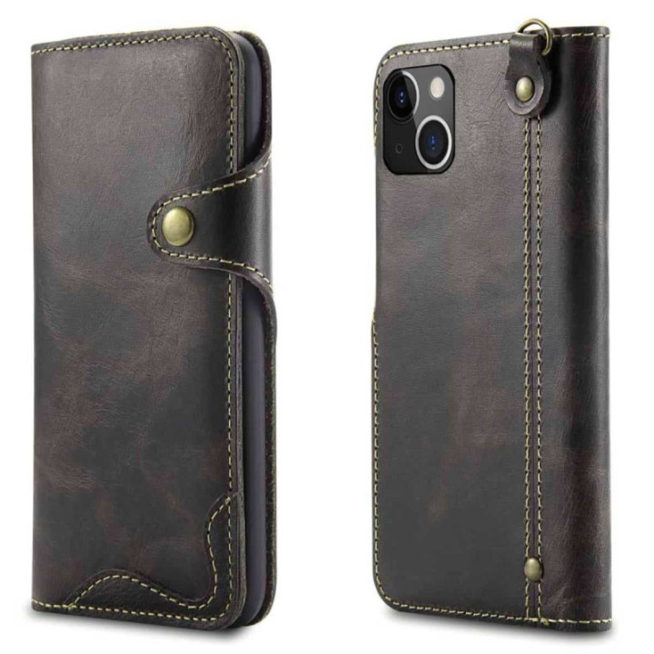 Mobile Wallet 3-card Genuine Leather Apple iPhone 15 - Black