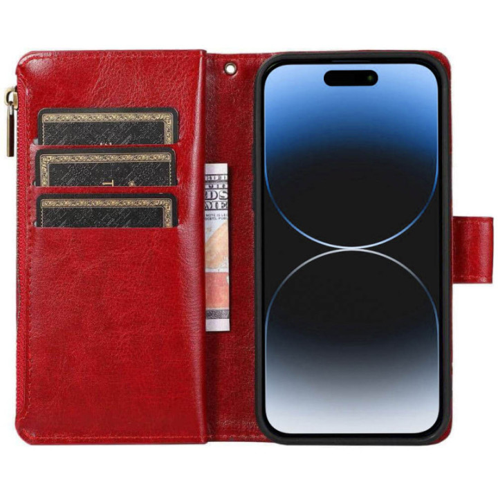 DoubleFlip Wallet Zipper 9-card Apple iPhone 15 - Red