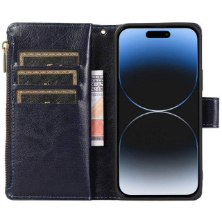 Kaksoiskäänto Zipper 9-kortti Apple iPhone 15 Plus - Sininen