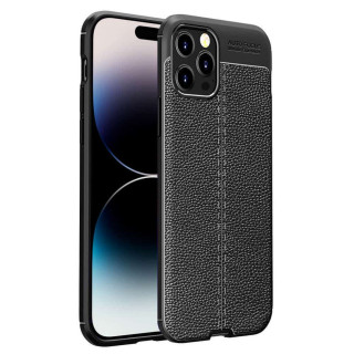 Lærmønstret TPU deksel Apple iPhone 15 Pro - Svart