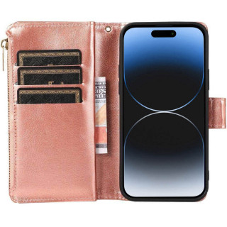 Kaksoiskäänto Zipper 9-kortti Apple iPhone 15 Pro - Ruusu