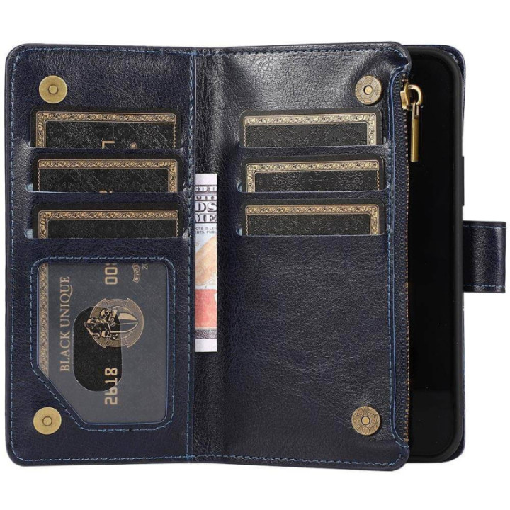 Kaksoiskäänto Zipper 9-kortti Apple iPhone 15 Pro Max - Sininen