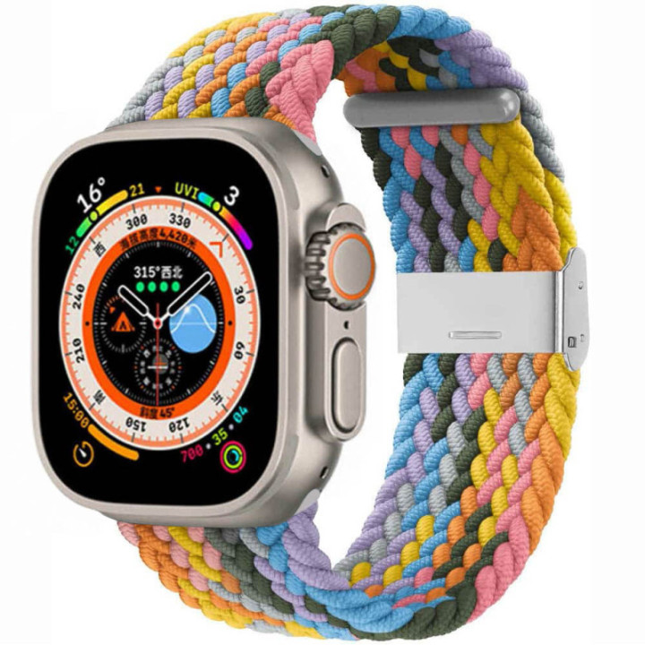 Flettet Elastik Armbånd Apple Watch 8 (45mm) - light rainbow