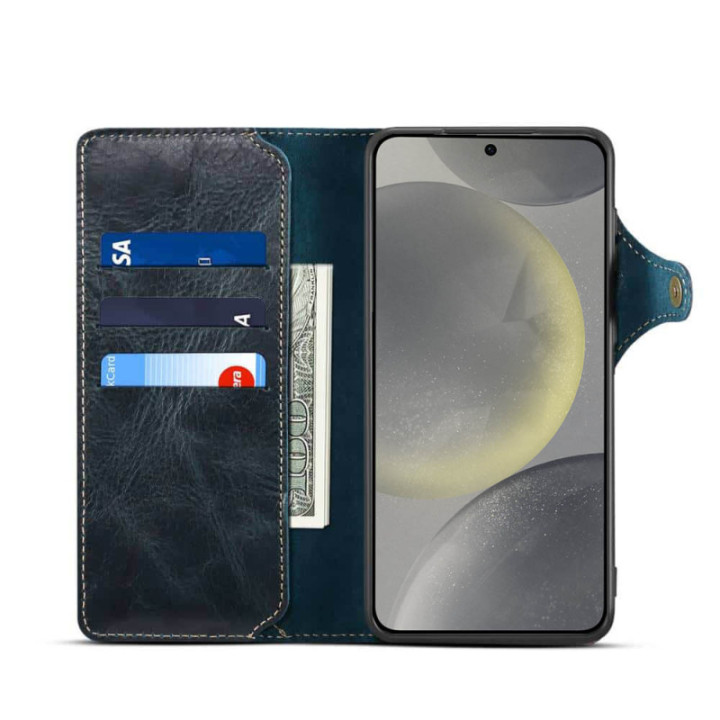 Mobile Wallet 3-Card Genuine Leather Samsung Galaxy S24 Plus - Blue