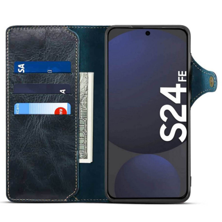 Denior lompakkokotelo nahkaa Samsung Galaxy S24 FE - Sininen