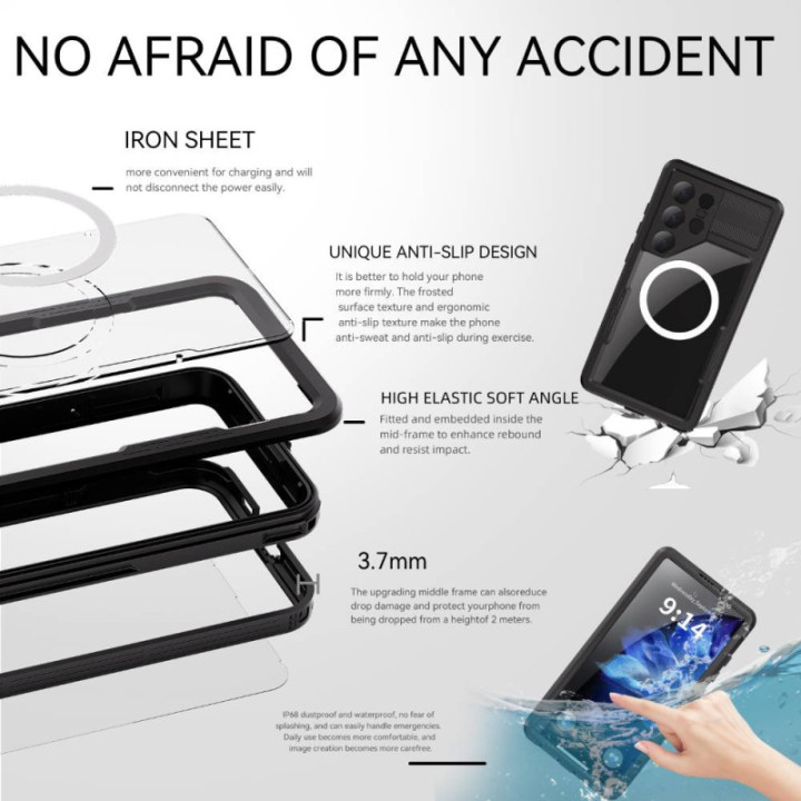 Mars IP68 Waterproof Case for Samsung Galaxy S25 Ultra – Black