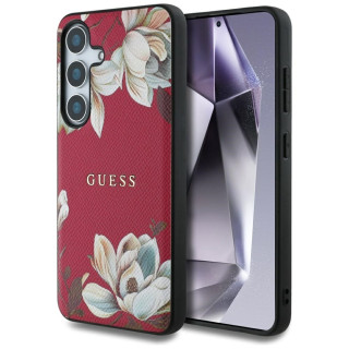 Guess Grained Flower MagSafe Hülle Samsung Galaxy S25 - Fuchsia
