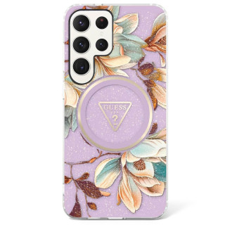 Guess Glitter Flower MagSafe case Samsung Galaxy S25 Ultra - Purple