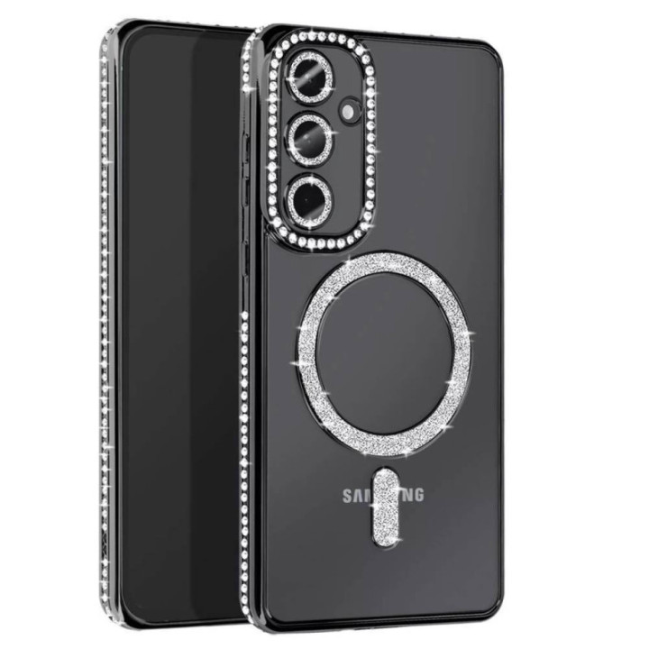 Diamond bling MagSafe kuori Samsung Galaxy S24 FE - Musta