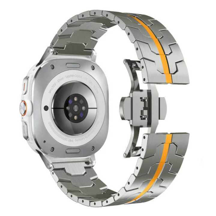 Iron Man rustfritt klokkereim Samsung Galaxy Watch Ultra (2025) - Titanium/oransje