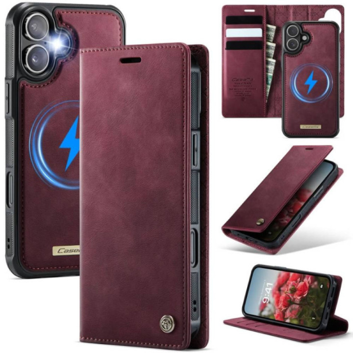 CaseMe Wallet Case C49 2in1 Apple iPhone 16 – Crimson red