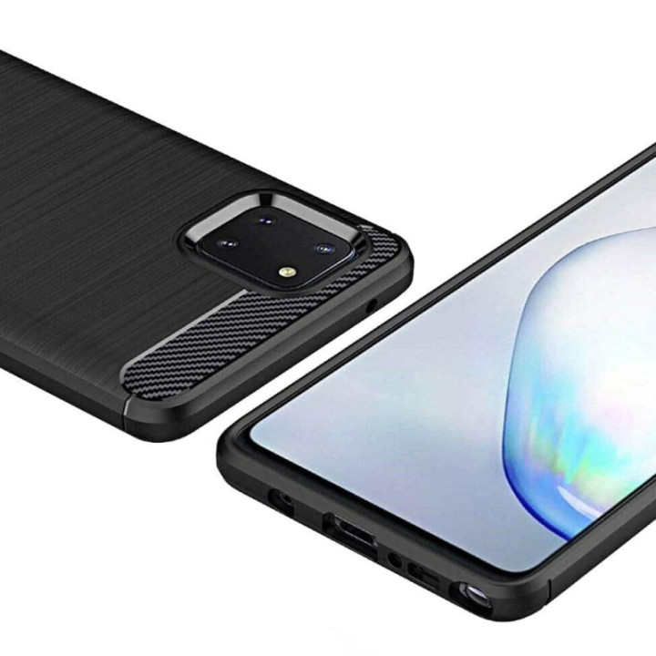 Harjattu silikonikuori hiilikuitu Samsung Galaxy Note 10 Lite - Musta