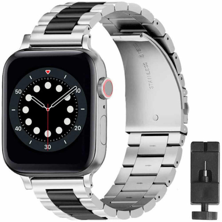 Armbånd Rustfrit stål Apple Watch 6 (44mm) - Sølv/sort
