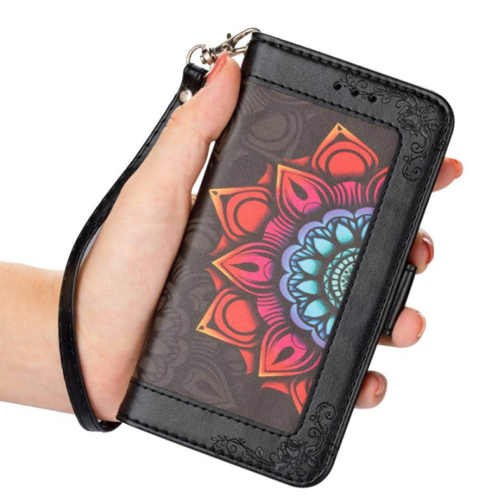 Flower wallet cover 4-kort Samsung Galaxy S22 Plus - Sort