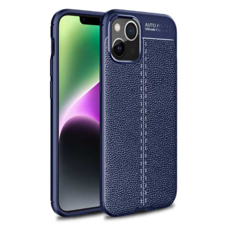 Läder mönstrat TPU skal Apple iPhone 14 Pro - Blå 